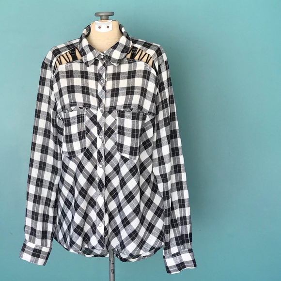 Free People Plaid Blouse Checkered Oversize Blouse - Picture 2 of 7